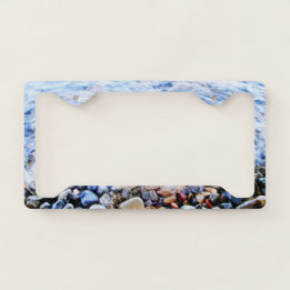 Blue water with colourful stones licence plate frame