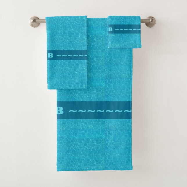 Blue Water with Initials Bath Towel Set (Insitu)