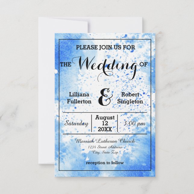 Blue Watercolor - 3x5 Wedding Invitation (Front)