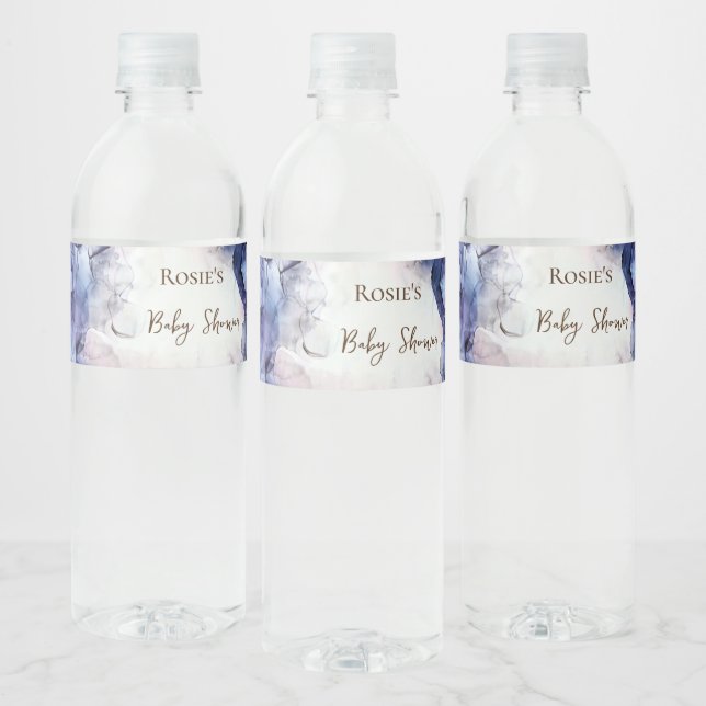 Blue watercolor abstract baby shower water bottle label (Bottles)