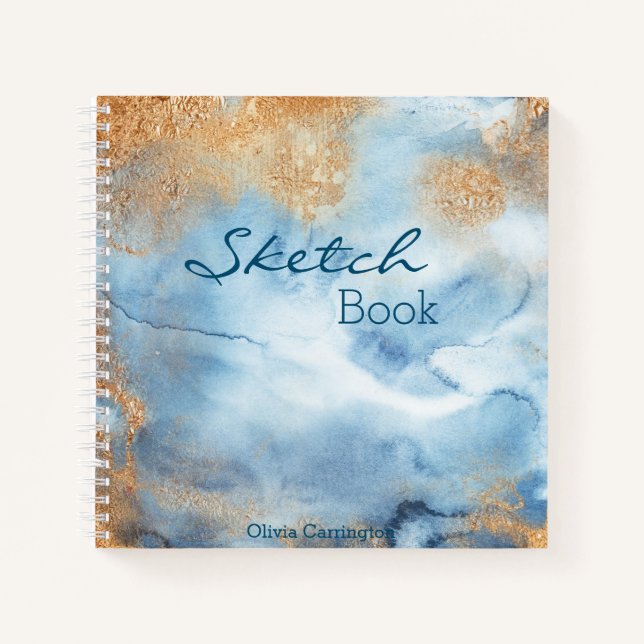 Blue Watercolor Abstract Name Script Sketch Notebook (Front)