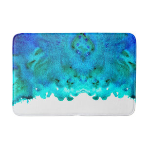 Blue watercolor abstract ocean design bath mat