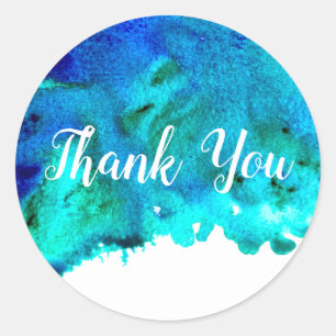 Blue watercolor abstract ocean design classic round sticker