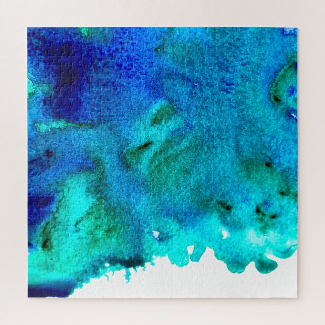 Blue watercolor abstract ocean design jigsaw puzzle (Vertical)