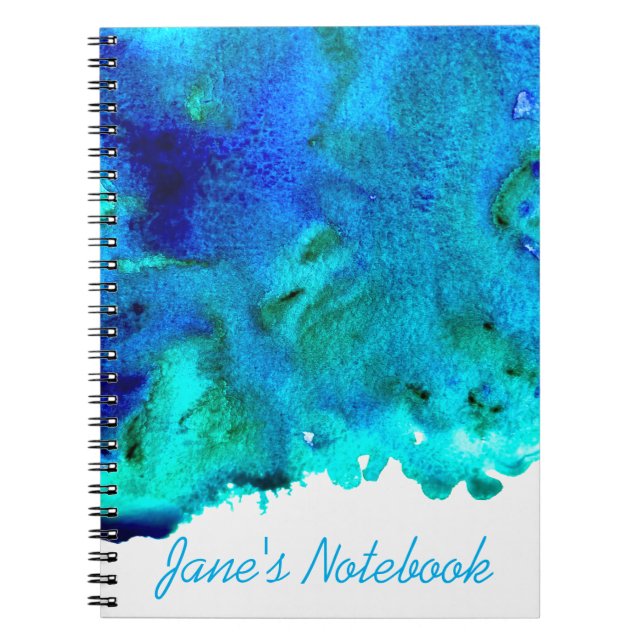 Blue watercolor abstract ocean design notebook (Front)