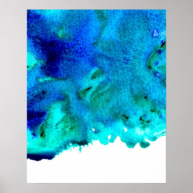 Blue watercolor abstract ocean design poster (Front)