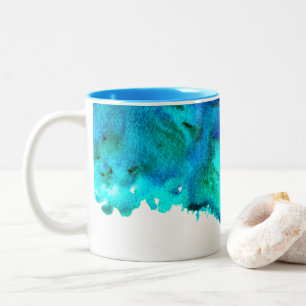 Blue watercolor abstract ocean design Two-Tone coffee mug