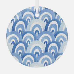Blue Watercolor: Abstract Sea Waves Glass Tree Decoration