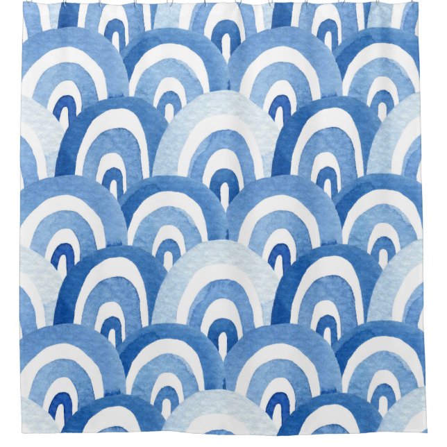 Blue Watercolor: Abstract Sea Waves Shower Curtain (Front)