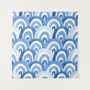 Blue Watercolor: Abstract Sea Waves Tapestry