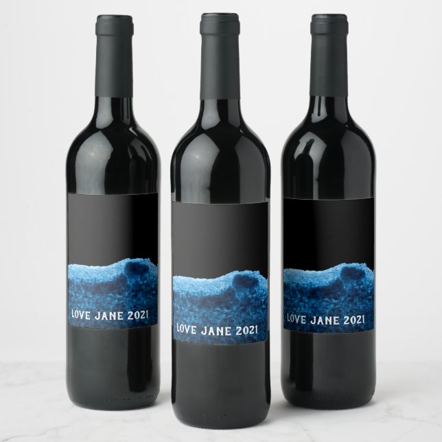  Blue watercolor abstract stripe Wine Label (Bottles)