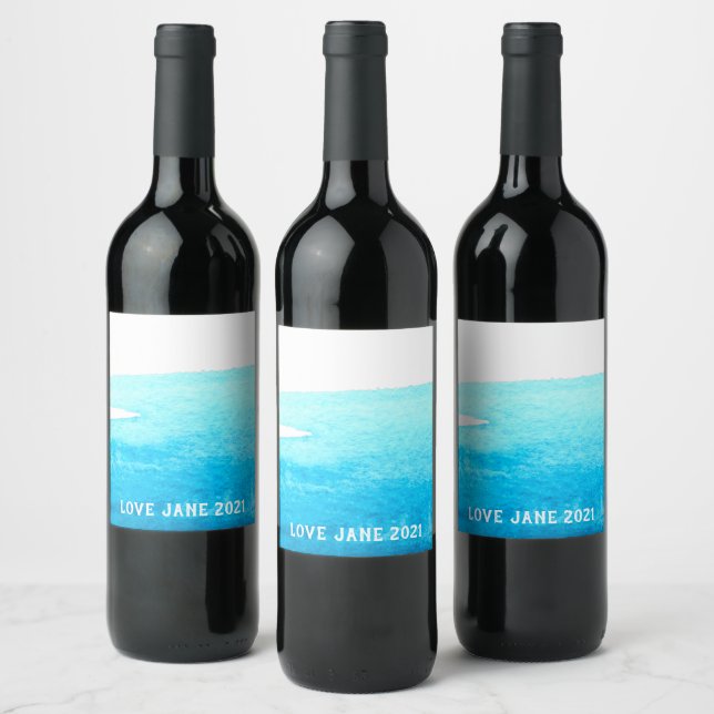  Blue watercolor abstract stripe Wine Label (Bottles)