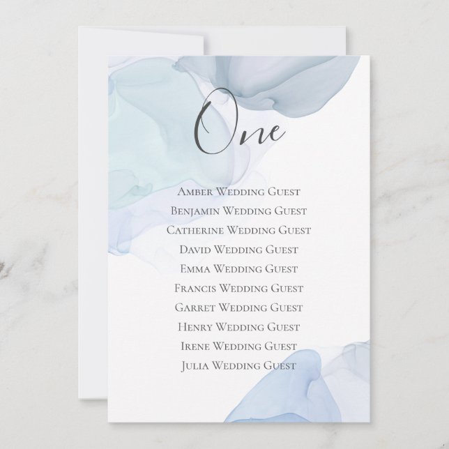 Blue Watercolor Abstract Table One Seating Card (Front)