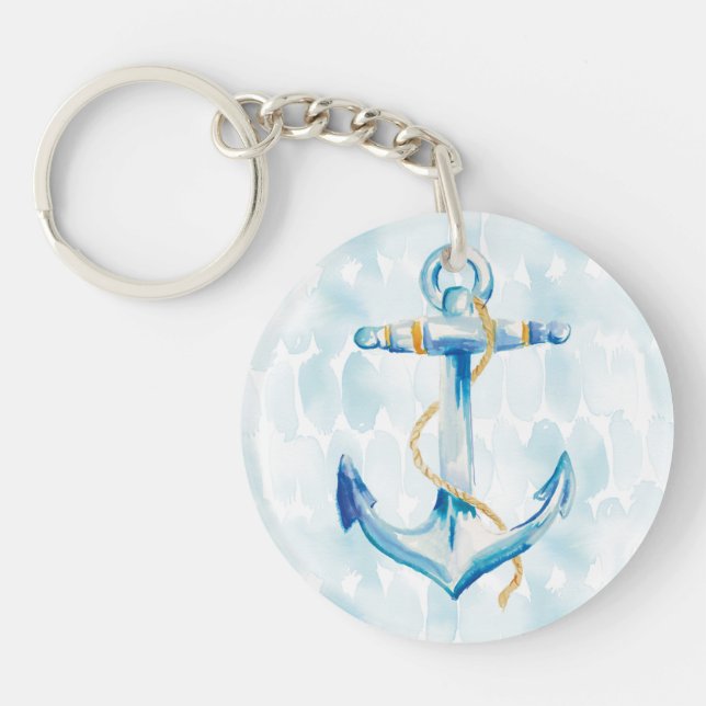 Blue Watercolor Anchor Key Ring (Front)