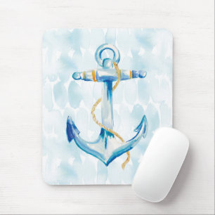 Blue Watercolor Anchor Mouse Mat