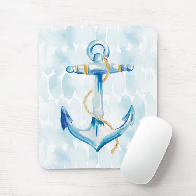 Blue Watercolor Anchor Mouse Mat (With Mouse)