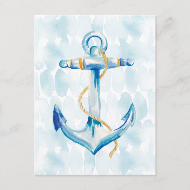 Blue Watercolor Anchor Postcard (Front)