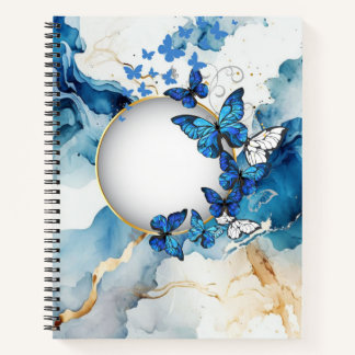 Blue Watercolor and Butterfly with a hint of Gold Notebook
