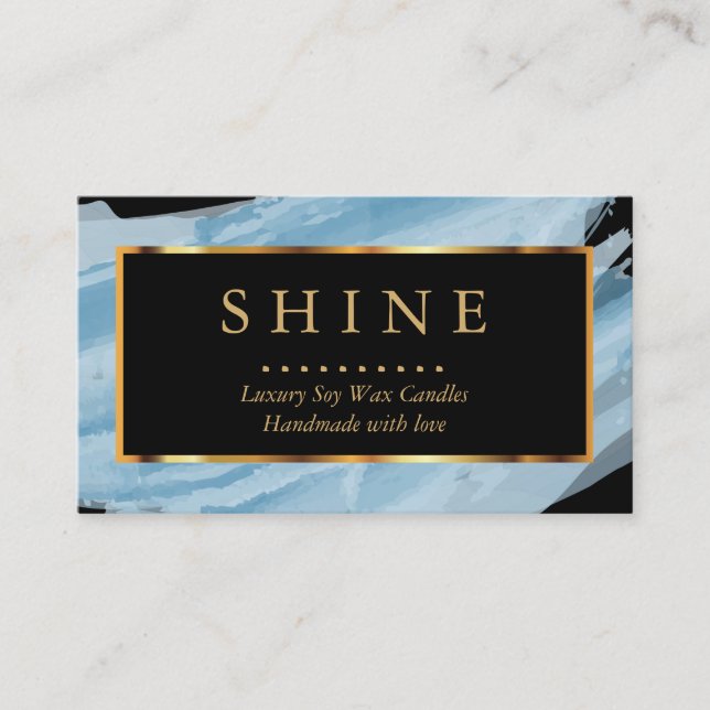 Blue Watercolor and Gold Business Card (Front)