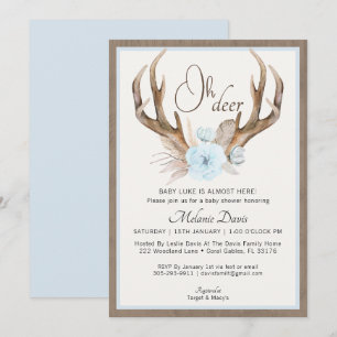 Blue Watercolor Antler Baby Shower Invitation – Ru