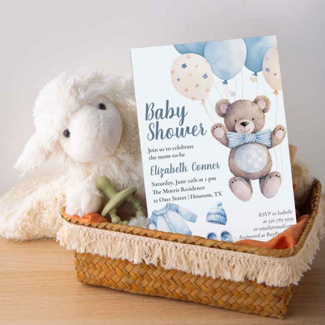 Blue Watercolor Baby Bear Boy Shower Invitation (Blue Watercolor Baby Bear Boy Shower Invitation)