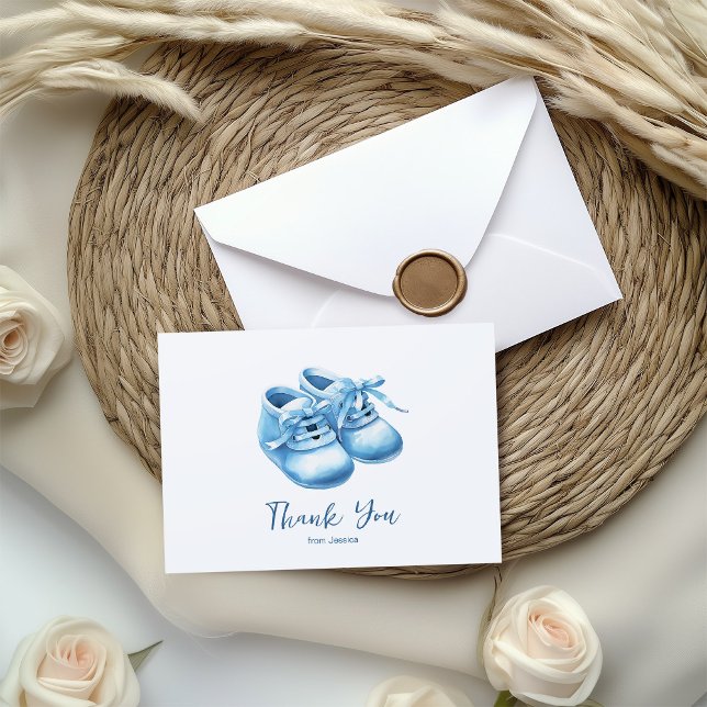Blue Watercolor Baby Bootie Baby Shower  Thank You Card (Creator Uploaded)