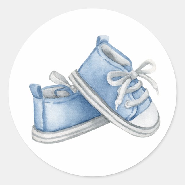 Blue Watercolor Baby Booties Baby Shower Classic Round Sticker (Front)