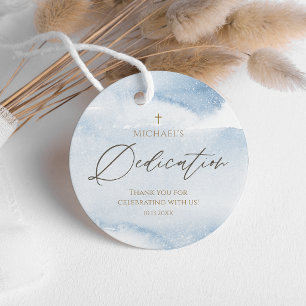 Blue Watercolor Baby Boy Dedication Favour Tag