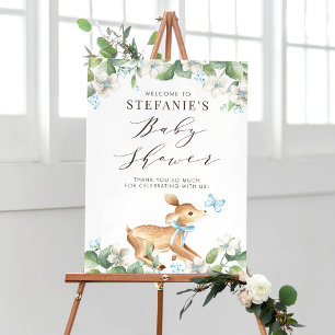 Blue Watercolor Baby Deer Woodland Baby Shower Poster