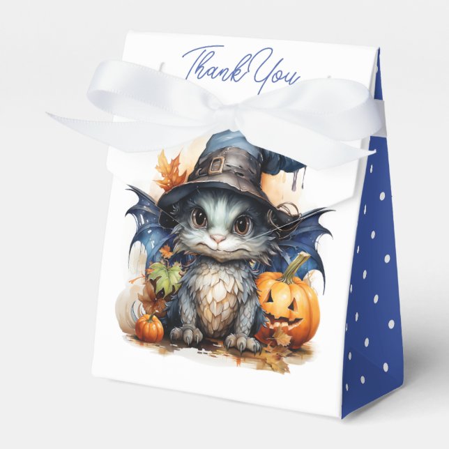 Blue Watercolor Baby Dragon Halloween Party Favour Box (Front Side)