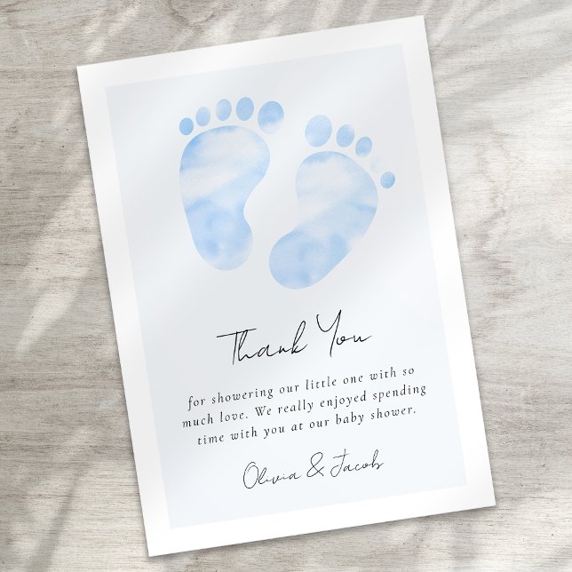 Blue Watercolor Baby Feet Baby Shower  Thank You Card (Creator Uploaded)