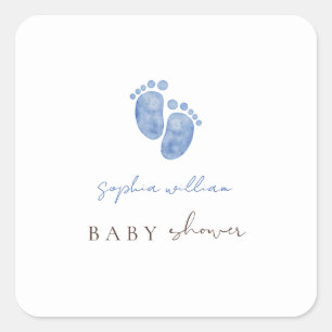 Blue Watercolor Baby Footprints Baby Shower Square Sticker