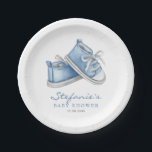 Blue Watercolor Baby Shoes It's a Boy Baby Shower Paper Plate<br><div class="desc">Invite guests to your event with these customisable baby shower paper plates. It features watercolor illustration of adorable blue baby booties. Personalise by adding your details. These blue baby shower paper plates are perfect for It's a Boy baby showers.</div>