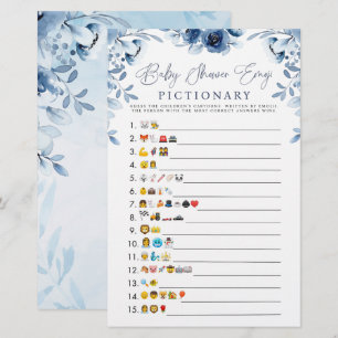 Blue Watercolor Baby Shower Emoji Game 