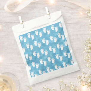 Blue Watercolor Baby Shower Footprint Pattern Favour Bags