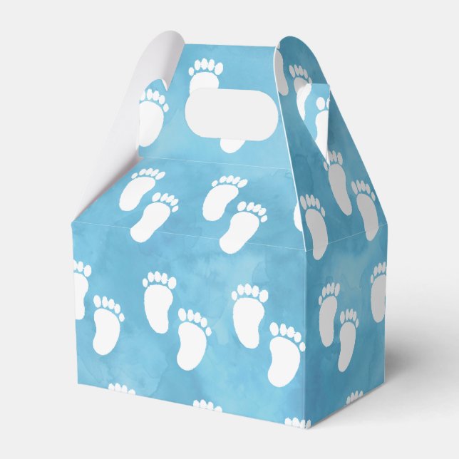 Blue Watercolor Baby Shower Footprint Pattern Favour Box (Front Side)