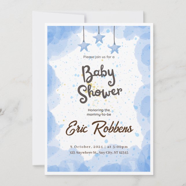 Blue Watercolor Baby Shower Invitation (Front)