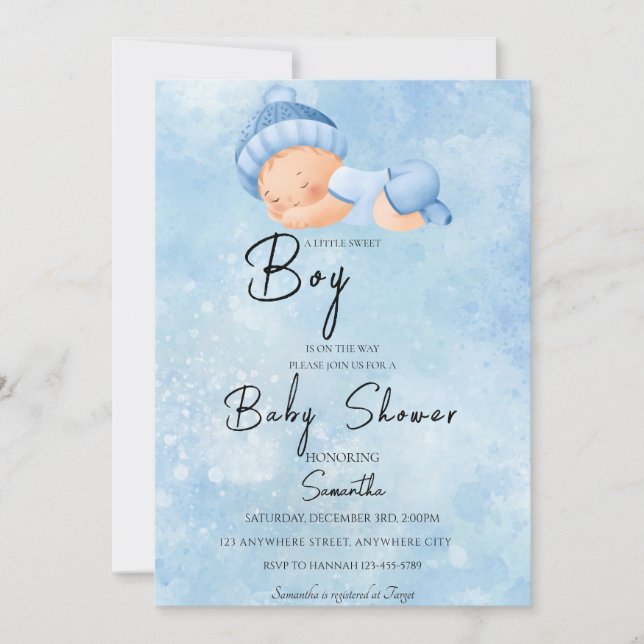 Blue Watercolor Baby Shower Invitation (Front)