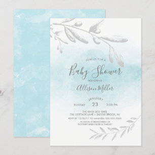 Blue Watercolor Baby Shower Invitation
