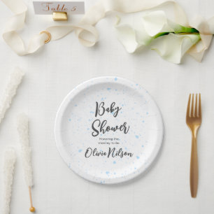 Blue Watercolor Baby Shower, Oh Boy Baby Shower Paper Plate