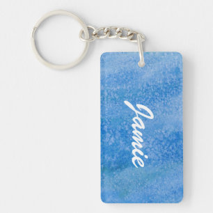 Blue Watercolor Background Key Ring