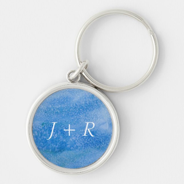 Blue Watercolor Background Key Ring (Front)