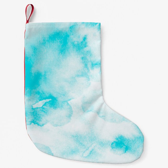 Blue watercolor background small christmas stocking (Front)