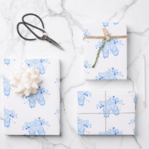 Blue Watercolor Ballerina Pointe Shoes Ballet Wrapping Paper Sheet