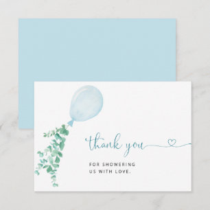 Blue Watercolor Balloon Boy Baby Shower Thank You Card