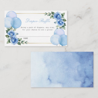 Blue Watercolor Balloon Floral Boy Diaper Raffle Enclosure Card