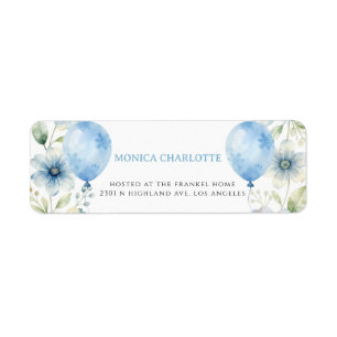 Blue Watercolor Balloon Floral Boy Return Address