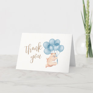 Blue Watercolor Balloon Happy Bear Baby Shower Thank You Card