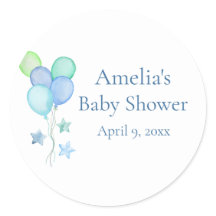 Blue Watercolor Balloons Baby Shower Favour Sticke