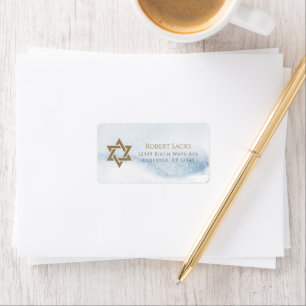 Blue Watercolor Bar Mitzvah Address Label